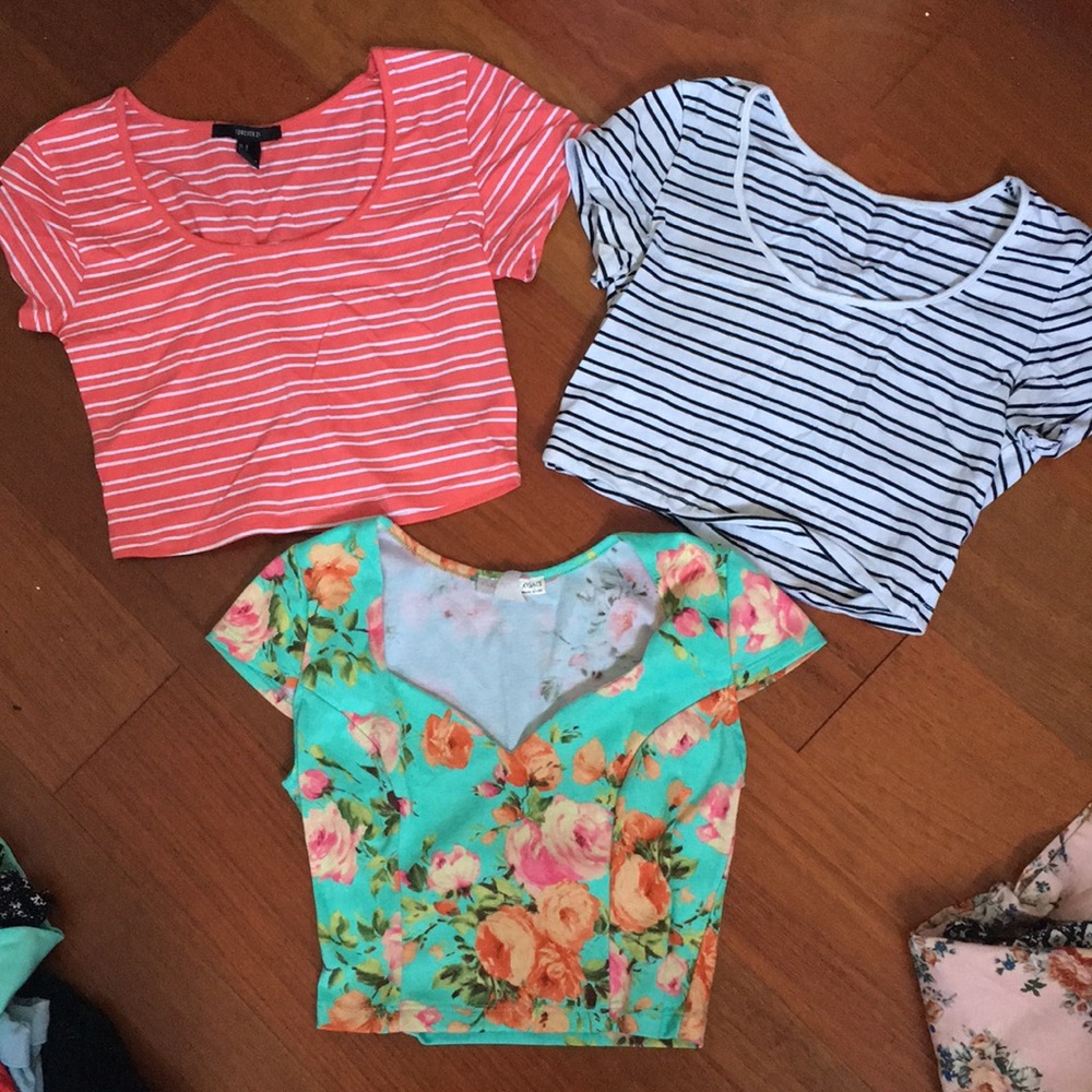 Girly crop tops floral and striped forever 21